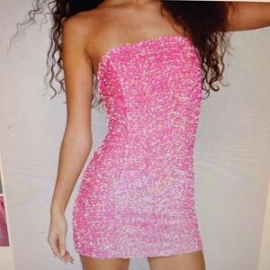 Nasty Gal Pink Velvet Sequin Strapless Mini Dress Size 6